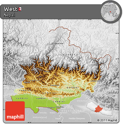 Physical Map of West, lighten, desaturated
