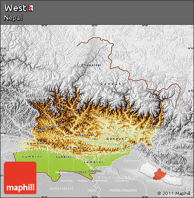 Physical Map of West, lighten, desaturated