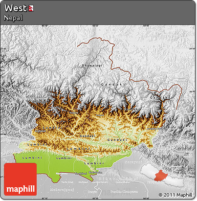 Physical Map of West, lighten, desaturated
