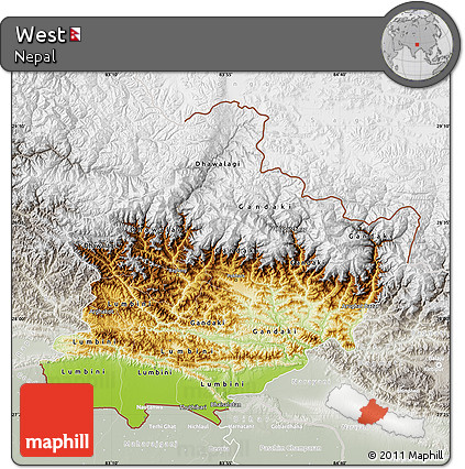 Physical Map of West, lighten, semi-desaturated