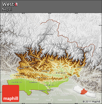 Physical Map of West, lighten, semi-desaturated