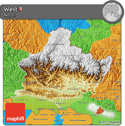 Physical Map of West, political outside