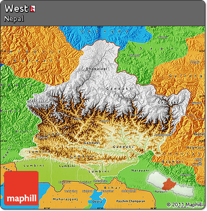 Physical Map of West, political outside