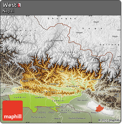 Physical Map of West, semi-desaturated