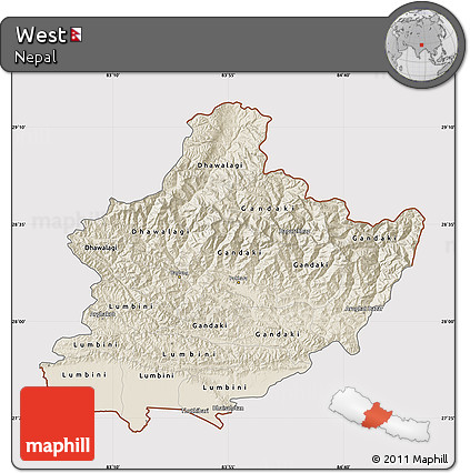 Shaded Relief Map of West, cropped outside