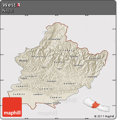 Shaded Relief Map of West, cropped outside