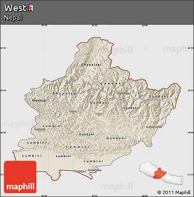 Shaded Relief Map of West, cropped outside
