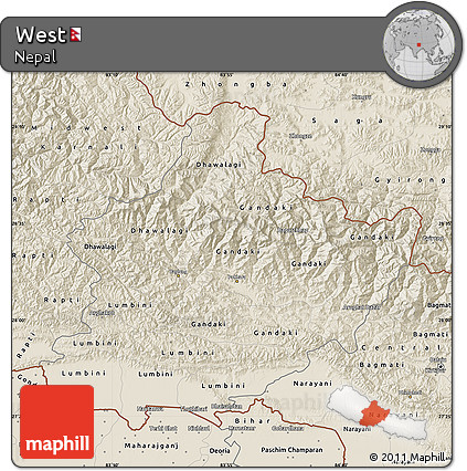Shaded Relief Map of West