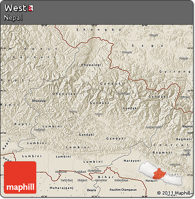 Shaded Relief Map of West