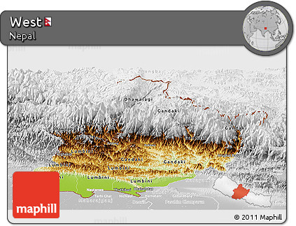 Physical Panoramic Map of West, lighten, desaturated
