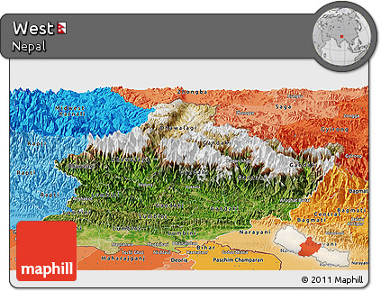 Satellite Panoramic Map of West, political shades outside