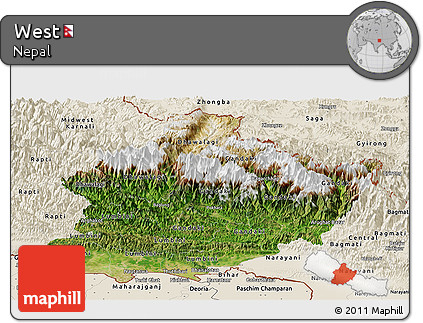 Satellite Panoramic Map of West, shaded relief outside