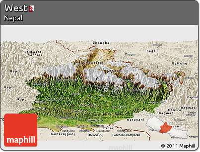 Satellite Panoramic Map of West, shaded relief outside