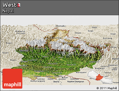 Satellite Panoramic Map of West, shaded relief outside