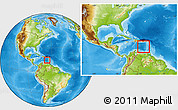 Physical Location Map of Netherlands Antilles, within the entire continent