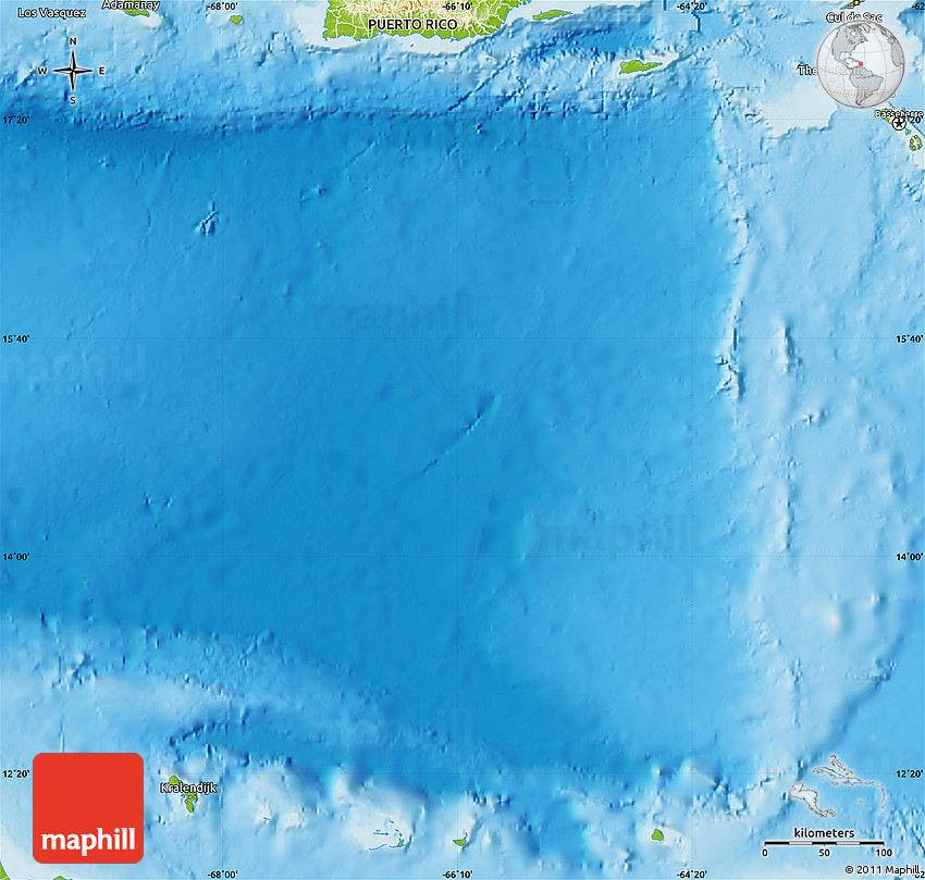 Physical Map of Netherlands Antilles