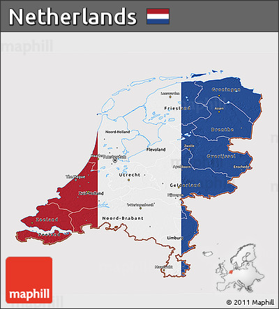 Flag 3D Map of Netherlands, flag aligned to the middle
