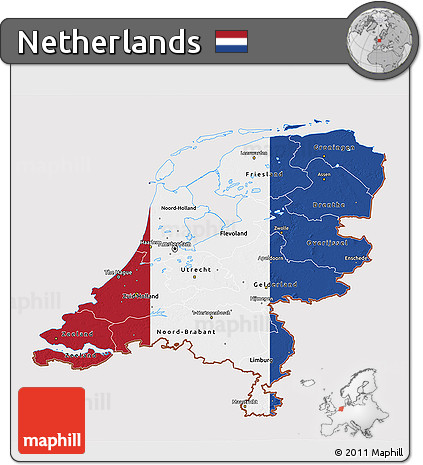 Flag 3D Map of Netherlands, flag rotated
