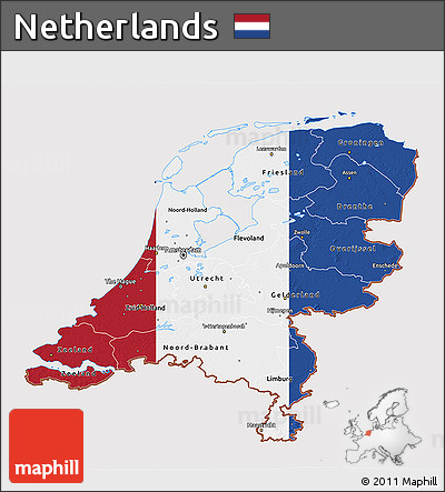 Flag 3D Map of Netherlands, flag rotated