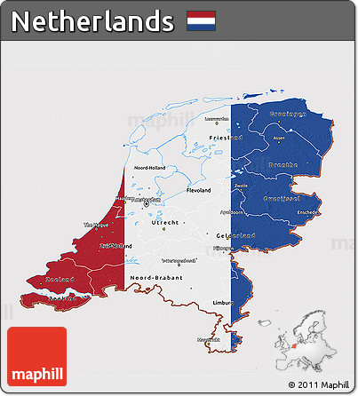 Flag 3D Map of Netherlands, flag rotated