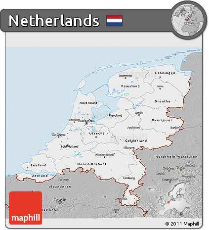 Gray 3D Map of Netherlands