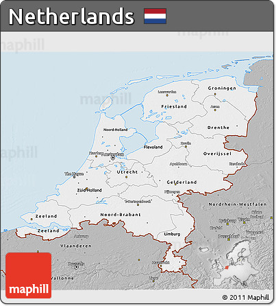 Gray 3D Map of Netherlands