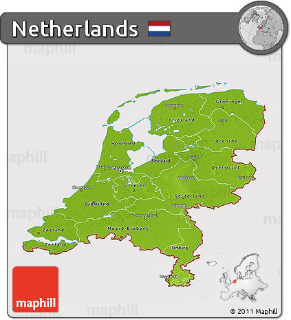 Physical 3D Map of Netherlands, cropped outside