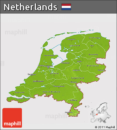 Physical 3D Map of Netherlands, cropped outside