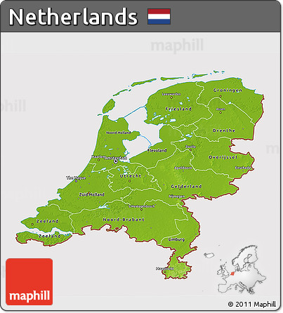 Physical 3D Map of Netherlands, cropped outside