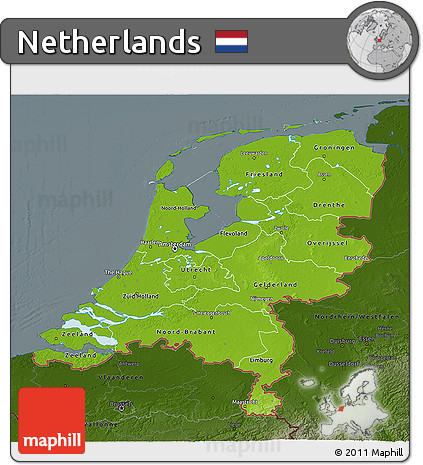 Physical 3D Map of Netherlands, darken