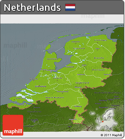 Physical 3D Map of Netherlands, darken