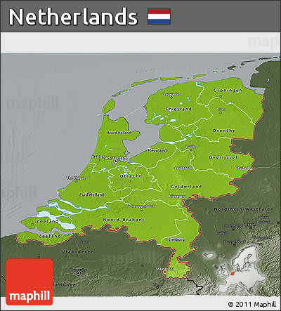 Physical 3D Map of Netherlands, darken, semi-desaturated