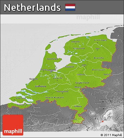 Physical 3D Map of Netherlands, desaturated