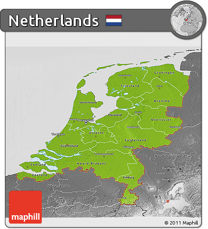Physical 3D Map of Netherlands, desaturated