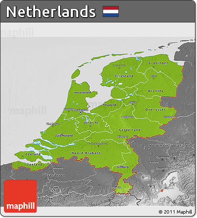 Physical 3D Map of Netherlands, desaturated