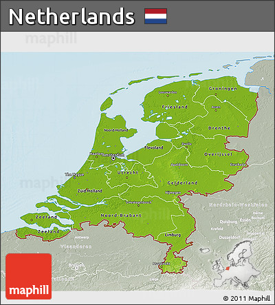 Physical 3D Map of Netherlands, lighten, semi-desaturated, land only