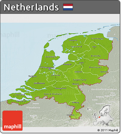 Physical 3D Map of Netherlands, lighten, semi-desaturated, land only