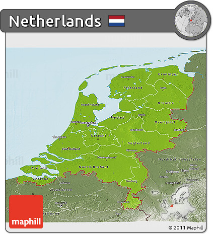 Physical 3D Map of Netherlands, semi-desaturated, land only