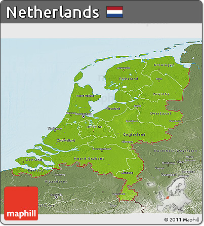 Physical 3D Map of Netherlands, semi-desaturated, land only