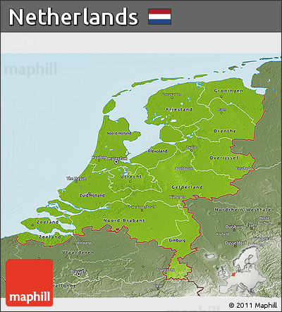 Physical 3D Map of Netherlands, semi-desaturated, land only
