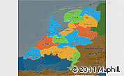 Political 3D Map of Netherlands, darken