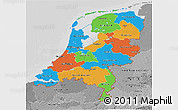 Political 3D Map of Netherlands, desaturated