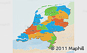 Political 3D Map of Netherlands, lighten