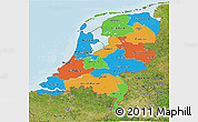 Political 3D Map of Netherlands, satellite outside, bathymetry sea