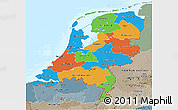 Political 3D Map of Netherlands, semi-desaturated, land only