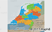 Political 3D Map of Netherlands, semi-desaturated
