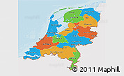 Political 3D Map of Netherlands, single color outside