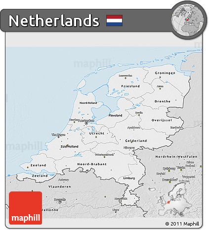 Silver Style 3D Map of Netherlands