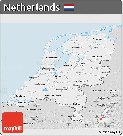 Silver Style 3D Map of Netherlands