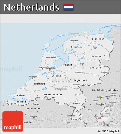 Silver Style 3D Map of Netherlands
